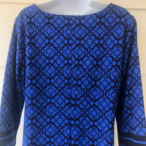 Talbot’s Midi Dress Royal Blue & Black Geo Design Contrasting Trim Sz Medium - Picture 10 of 16